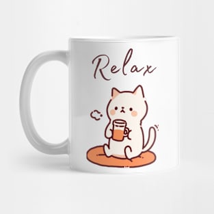 Purrfectly Relaxed Cat with Coffee Mug